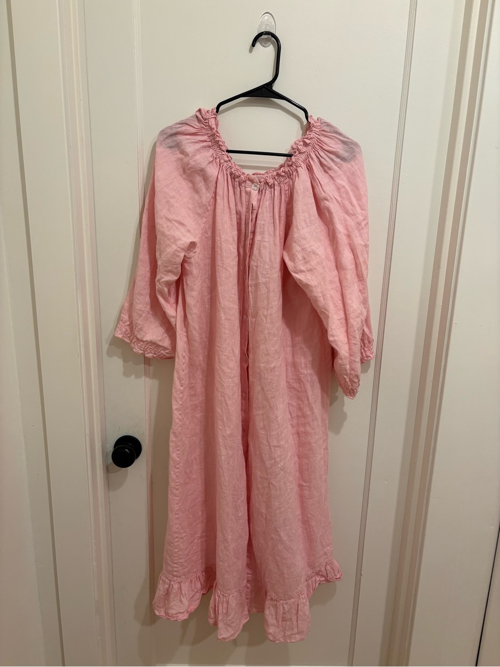 Sleeper Pink Gathered Neck Linen Dress